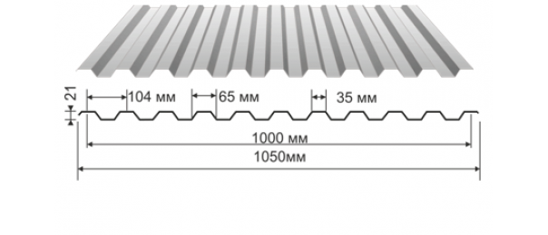 Профнастил оцинкованный С-21 1050x3000 купить недорого в Озерах